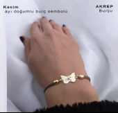 Burca Özel Kelebek Motifli Kahverengi İpek Örgülü 14 Ayar Altın Plakalı Hediye Bileklik-336 thumbnail 1
