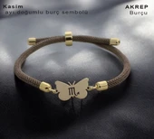 Doğum Ayına Özel 14 Ayar Altın Plakalı Kelebek Motifli Kahverengi İpek Örgülü Hediye Bileklik-336 thumbnail 2