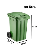 Omnipazar SY-6503 Eko Tekerlekli Kapaklı Plastik Çöp Konteyneri 80 lt Yeşil - 2
