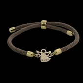 İsme Özel Mevlana Figürlü Kahverengi Örgü İpli 14 Ayar Altın Plakalı Hediye Bileklik-335 thumbnail 1