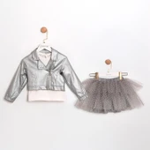 Kız Çocuk Griselle Deri Ceketli Tütü Etekli 3'lü Takım CMN-3741 thumbnail 4