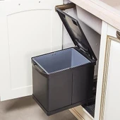 Dolap İçi Raylı Mat Siyah Çöp Kovası 16 Litre Otomatik - 1