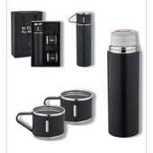 Vacuum Termos Paslanmaz Çelik 500 ml Sıcak-soğuk Termos Seti 3 Bardaklı siyah - 2