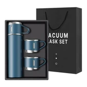 500 ml Vacuum Termos Paslanmaz Çelik 500 ml Sıcak-soğuk Termos Seti 3 Bardaklı mavi - 1