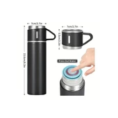Vacuum Termos Paslanmaz Çelik 500 ml Sıcak-soğuk Termos Seti 3 Bardaklı siyah - 5