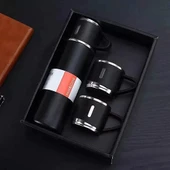 Vacuum Termos Paslanmaz Çelik 500 ml Sıcak-soğuk Termos Seti 3 Bardaklı siyah - 3