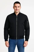 Erkek içi Astarlı Fermuarlı Bomber Mont Ceket - Siyah thumbnail 6