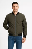 Erkek içi Astarlı Fermuarlı Bomber Mont Ceket - Haki thumbnail 4