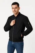 Erkek içi Astarlı Fermuarlı Bomber Mont Ceket - Siyah thumbnail 2