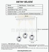 TT601-3S-FULLBY TT Aydınlatma Mat Beyaz 3 lü Uzun Hunili Sıralı Avize thumbnail 4