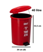 Omnipazar SY-4219 Kırmızı Tıbbi Atık Pedallı Yuvarlak Çöp Kovası İç Kovalı 40 Lt - 2
