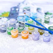 Çerçeveli Ren Nehrinde Yıldızlı Geceler Kanvas Sayılarla Boyama Seti Kasnaklı  40cm x 50 cm thumbnail 3