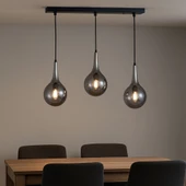 TT601-3S-SY-KR TT Aydınlatma Mat Siyah - Krom 3 lü Uzun Hunili Sıralı Avize thumbnail 2