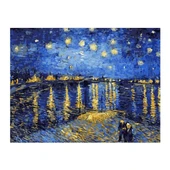 Çerçeveli Ren Nehrinde Yıldızlı Geceler Kanvas Sayılarla Boyama Seti Kasnaklı  40cm x 50 cm thumbnail 2