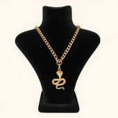 Altın Renk Kobra Yılanı Figürlü Kolye - 1