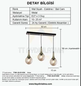 TT601-3S-SY-ESK TT Aydınlatma Mat Siyah - Eskitme 3 lü Uzun Hunili Avize thumbnail 4