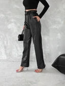 Kendinden ince kemerli deri pantolon siyah t1178 thumbnail 6