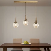 TT601-3S-FULLESK TT Aydınlatma Eskitme Kaplama 3 lü Sıralı Uzun Hunili Avize thumbnail 3