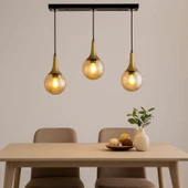 TT601-3S-SY-ESK TT Aydınlatma Mat Siyah - Eskitme 3 lü Uzun Hunili Avize thumbnail 3