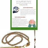 Namaz Tesbihi Vavlı 99'lu Cam İncili Ayet-el Kürsi Dua Kartı İle Süt Kahve Renk Hediyelik - 1
