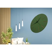 Ahşap Minimal Dekoratif Duvar Saati - 33x33 Cm Koyu Yeşil thumbnail 1