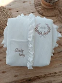 Yenidoğan Ultralüks Fermuarlı Ve Cepli Lucky Baby Nakışlı Bebek Battaniyesi Kundak thumbnail 2