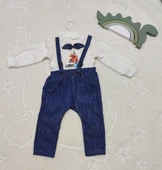 9-12-18 Ay Papyonlu Sweat Kot Pantolon 2li Erkek Bebek Salopet Takımı - 8