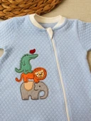 6-9 12-18 18-24 24-36 Ay Animal Nakışlı Bal Peteği Kumaş Es Fermuarlı Erkek Bebek Tulumu thumbnail 3