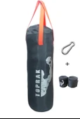 Boks Torbası Eldiven, Karabina Ve Bandaj Hediyeli İçi Dolu 50x20 Cm Füme - 1