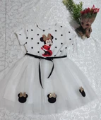 2-3-4 Yaş Puantiyeli Mickey Baskılı Kurdela Kuşaklı Astarlı Kız Bebek Tütü Elbisesi thumbnail 3