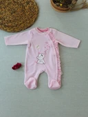 3-6 6-9 9-12 Ay Romantik Fil Nakışlı Pembe Süslü Kız Bebek Tulumu thumbnail 1