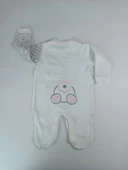 0-3 3-6 Ay Minik Tavşan Nakışlı Boydan Çıtçıt Kapamalı Kız Erkek Bebek Tulumu thumbnail 3