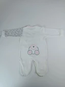 0-3 3-6 Ay Minik Tavşan Nakışlı Boydan Çıtçıt Kapamalı Kız Erkek Bebek Tulumu thumbnail 4