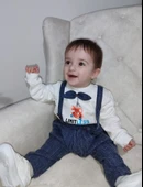 9-12-18 Ay Papyonlu Sweat Kot Pantolon 2li Erkek Bebek Salopet Takımı - 4
