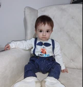 9-12-18 Ay Papyonlu Sweat Kot Pantolon 2li Erkek Bebek Salopet Takımı - 3