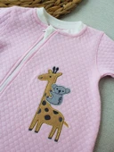 6-9 12-18 18-24 24-36 Ay Animal Nakışlı Bal Peteği Kumaş Es Fermuarlı Kız Bebek Tulumu thumbnail 2