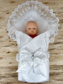 Yenidoğan Pırıltı Taç Nakışlı İnci Delüks Kundak Bebek Battaniyesi thumbnail 2