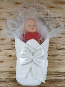 Yenidoğan Bal Peteği Taç Nakışlı Kundaklı Trilüks 3lü Alt Açma Seti thumbnail 3