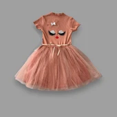 5-6-7 Yaş Payetli Süslü Yüz Baskılı Kız Çocuk Elbisesi thumbnail 2