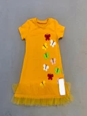 1-2-3 Yaş Renkli Kelebekler Nakışlı Eteği Fırfırlı Jile Çocuk Elbisesi thumbnail 2