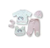 Anadolunun Kalbi Nakışlı %100 Cotton Antibakteriyel 5li Zıbın Takımı Hastane Çıkışı - 1