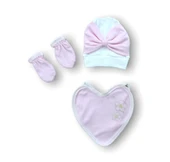 Baharın Çiçekli Kalbi Nakışlı %100 Cotton Antibakteriyel 5li Zıbın Takımı Hastane Çıkışı thumbnail 3