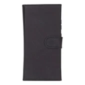 Samsung Galaxy S25 Ultra uyumlu, Hakiki Deri, El Yapımı, Cüzdanlı Kılıf, Mat Siyah thumbnail 2