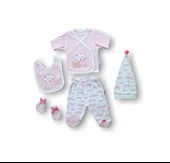 Uykucu Bulut Nakışlı %100 Cotton Antibakteriyel 5li Zıbın Takımı Hastane Çıkışı thumbnail 1