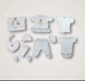 Kalpli Uçan Balon Nakışlı %100 Cotton Antibakteriyel 10lu Zıbın Takımı Hastane Çıkışı thumbnail 1