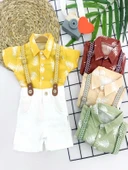 9-12-18-24 Ay Pamuk Keten Kumaş Hawai Gömlek Lastik Askılı 2li Erkek Bebek Takımı - 2