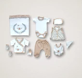 Erguvan Taç Nakışlı %100 Cotton Antibakteriyel Kız Bebek 10lu Zıbın Takımı Hastane Çıkışı thumbnail 1