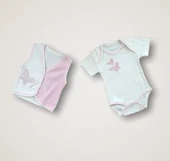 Uçan Kelebekler Nakışlı %100 Cotton Antibakteriyel 10lu Zıbın Takımı Hastane Çıkışı thumbnail 3