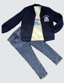 4-5-6 Yaş Kot Pantolonlu Pilot Mont Uzun Kollu Penye Sweat 3lü Erkek Çocuk Takımı - 1