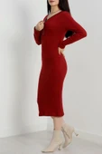 BİÇOMİ Fermuar detaylı fitilli şardonlu elbise bordo a3178 thumbnail 4
